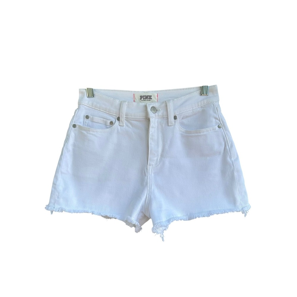 Victoria's Secret PINK White Denim Cutoff Shorts Frayed Hem Size 2
